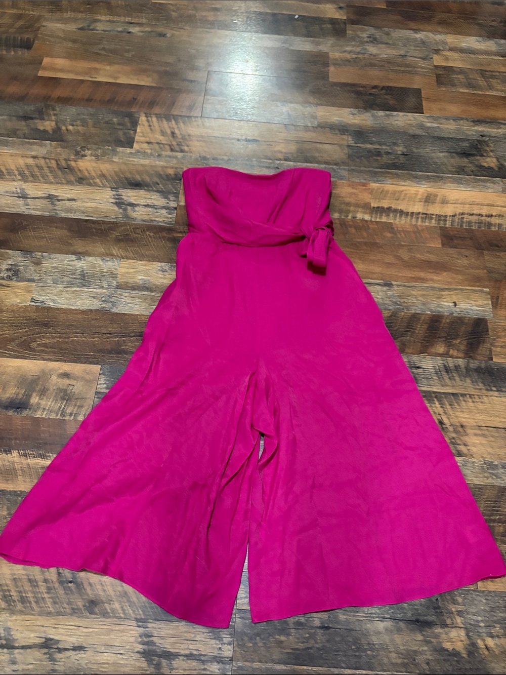 Anthropologie Size 8 Maeve Hot Pink Strapless Wide Crop Leg Jumpsuit